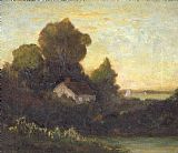 house in woods near lake by Edward Mitchell Bannister